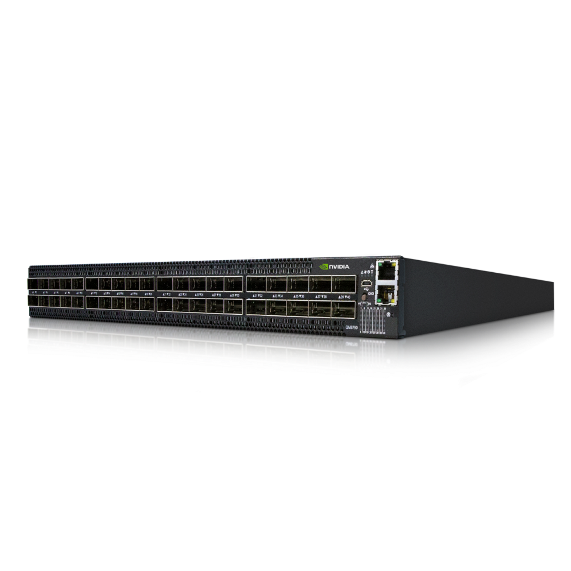 Коммутатор Infiniband MQM8700-HS2F NVIDIA Quantum 200Gb/s InfiniBand switch, 40 QSFP56 ports, two power supplies (AC), x86 dual core, standard depth, P2C airflow (back to front)